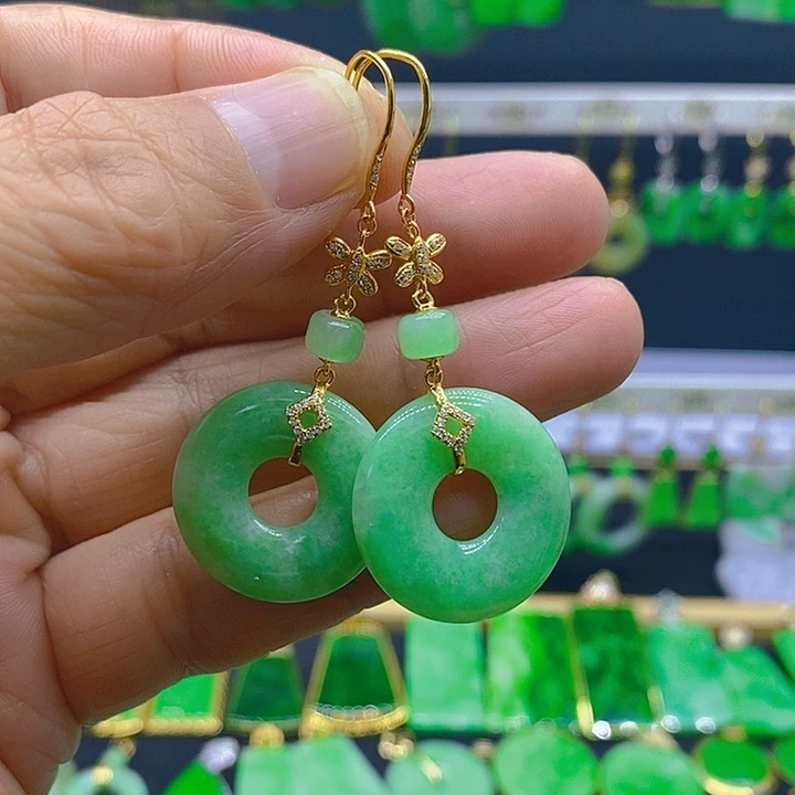 翡翠18K金镶嵌耳饰耳坠