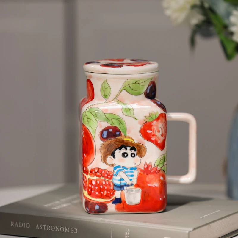 创意带盖大容量吸管杯咖啡杯手绘喝水杯马克杯