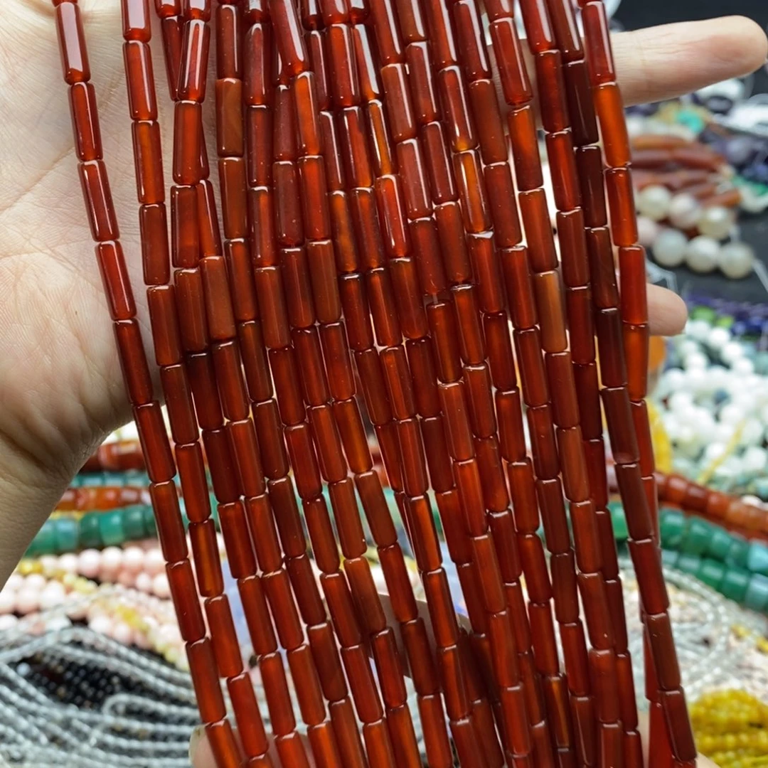 未镶嵌玛瑙/玉髓珠宝半成品一条天然精品红玛瑙细管4×13mm