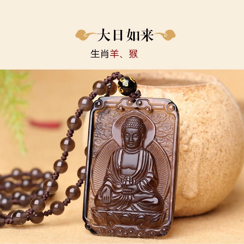 天然黑曜石十二生肖本命佛冰种精工高端款守护神男女吊坠