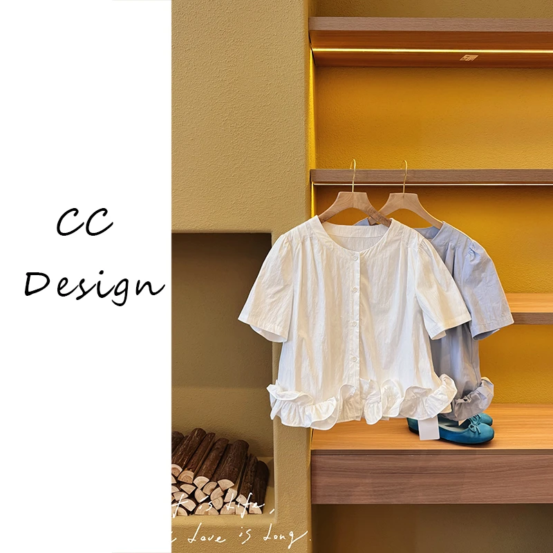 CAICAI-【晨光密信】简约休闲减龄荷叶边衬衫宽松百搭小衬衫167002