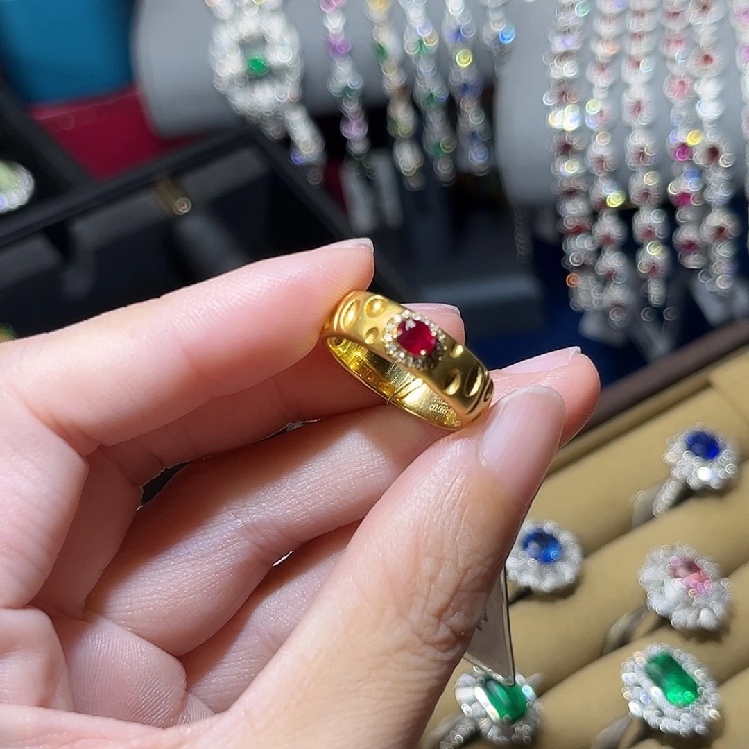 木***花银S925镶嵌戒指红宝石E红宝石戒指0.33CT