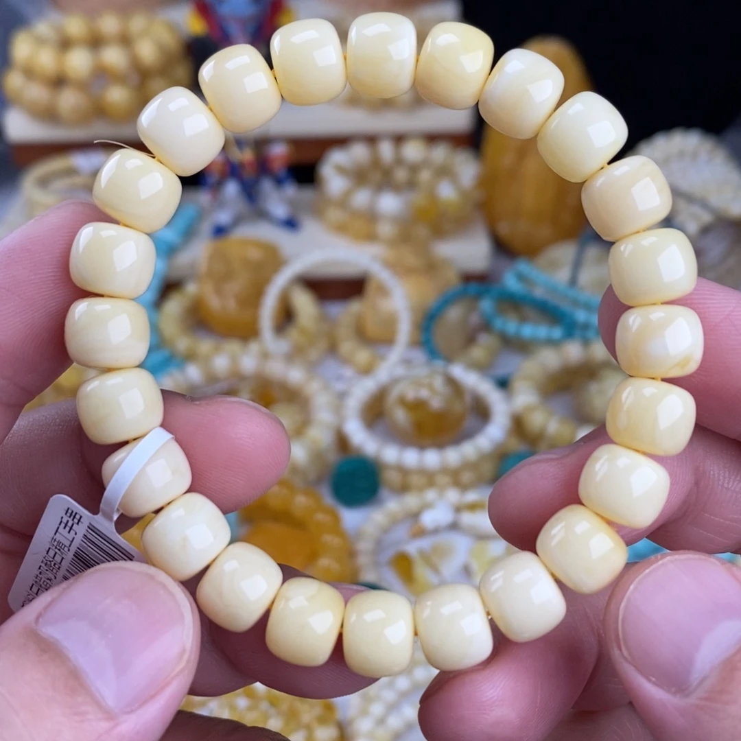 蜜蜡未镶嵌手链奶酪白无纹特浓阿尔卑斯10mm