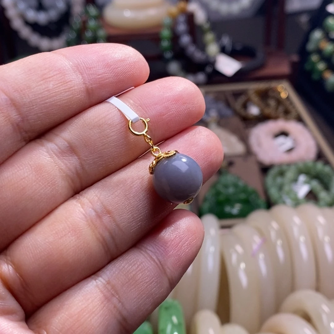 和田玉烟紫老矿料圆珠锁骨链12m未镶嵌