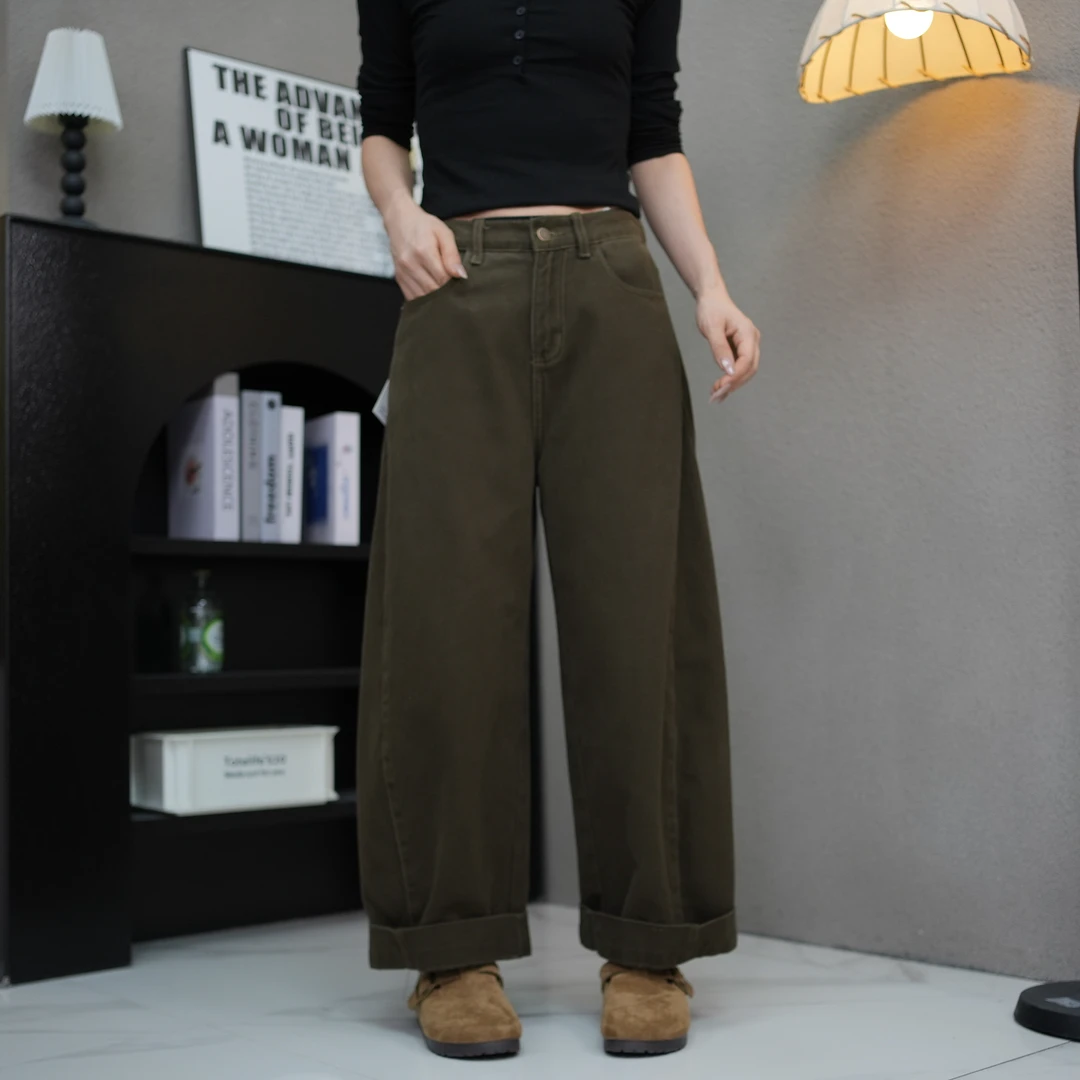 秋季老爹裤弹力哈伦显瘦百搭女士牛仔高腰韩版宽松长裤阔腿裤直筒