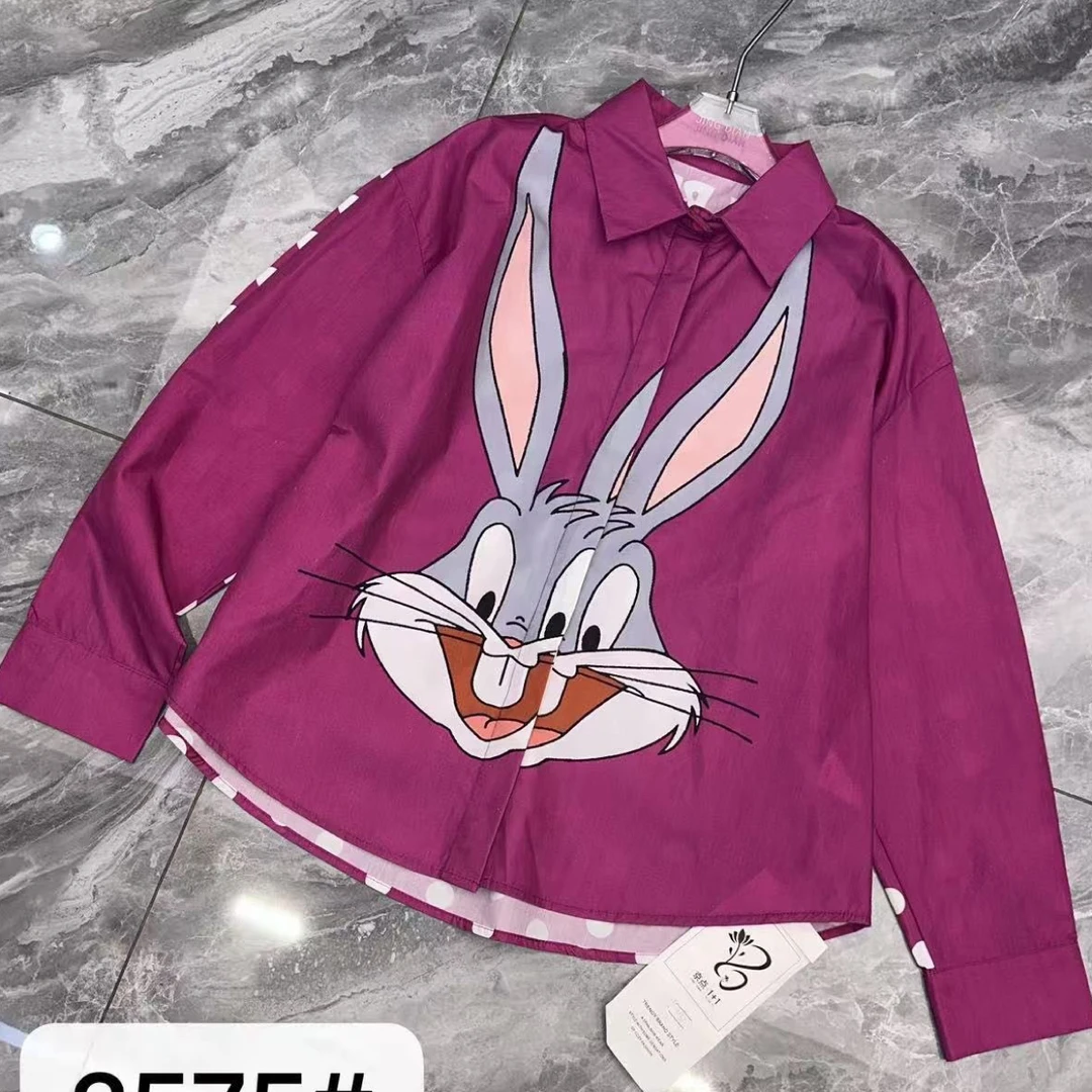 【伊柜精选】南油欧货春季新款重工兔子宽松长袖设计感百搭衬衫女