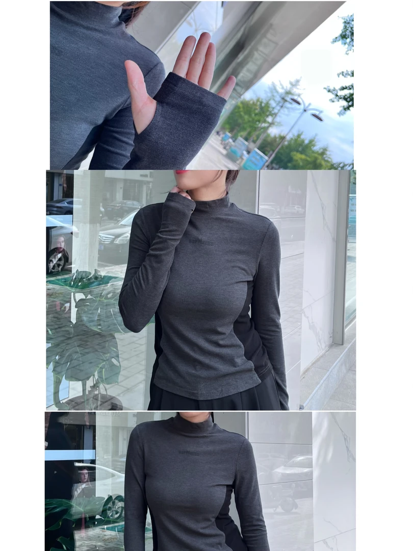 华家曼新款秋冬季修身型原宿风百搭中高领修身磨毛衫