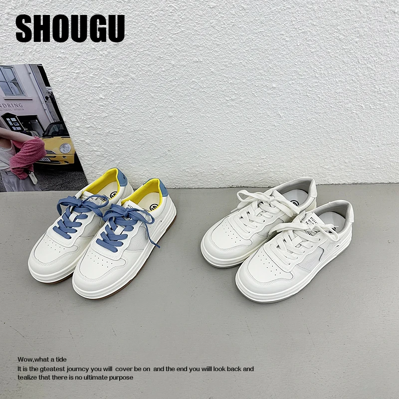 shougu/首谷夏季透气厚底ins韩版百搭休闲板鞋女网面轻便小白鞋潮