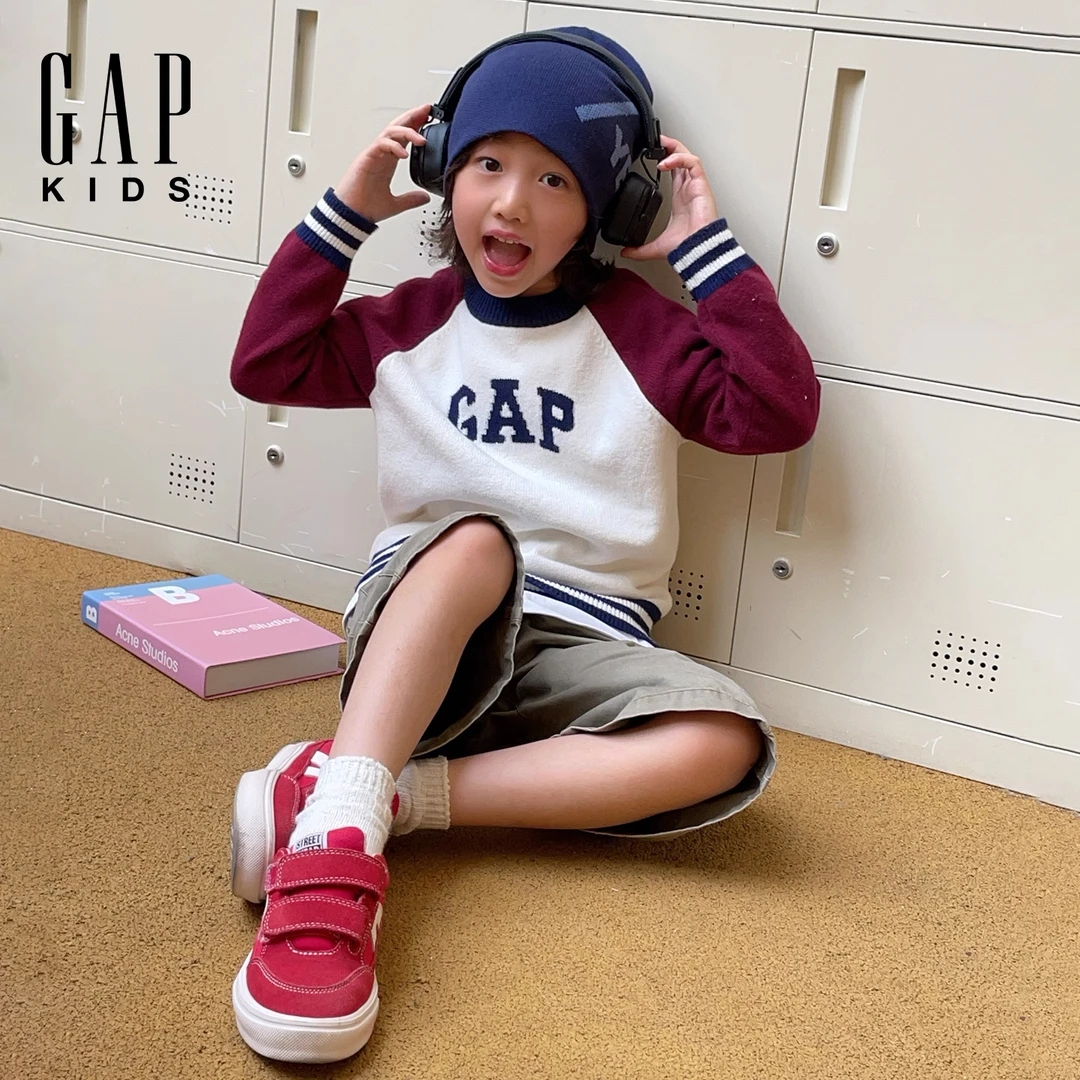 Gap男女童25秋季新款撞色插肩袖针织衫百搭童装上衣805911/805969