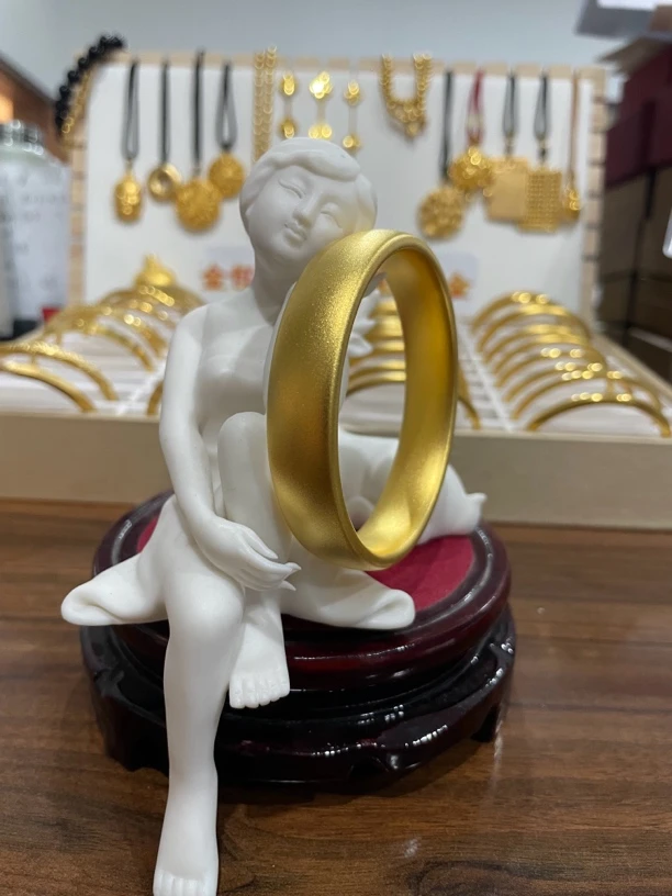 足银手镯 古法轮胎镯（卡14）经典大气传承艺术金色镯子大气