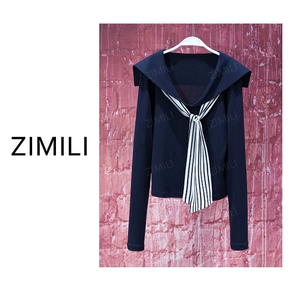 【亮哥女装】2025秋季新品藏黑蓝海军领披肩高弹打底爽肤衣9335-A9