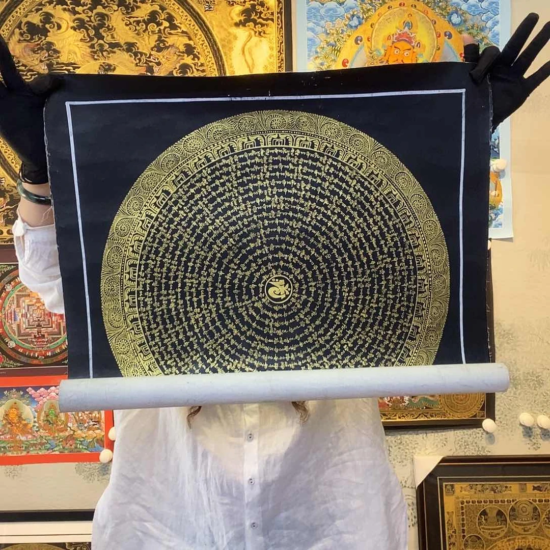 卷轴画纯手绘六字真言唐卡50厘米左右
