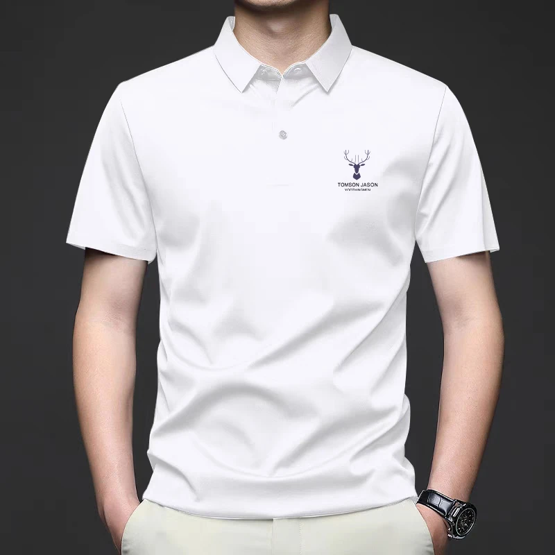 2025新款冰丝短袖t恤男士夏季翻领半袖爸爸装薄款弹力透气POLO衫