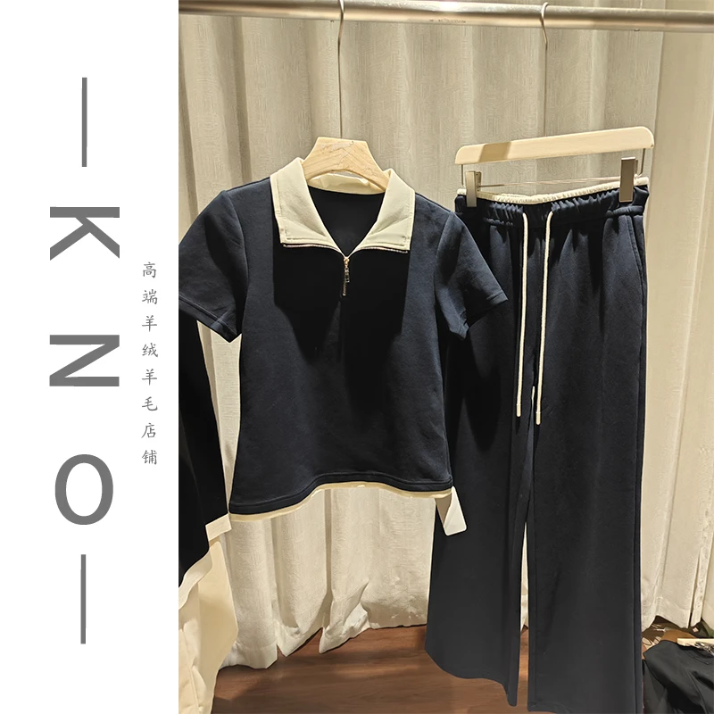 【KNO】2025冬季新款藏青色短袖POLO领套装