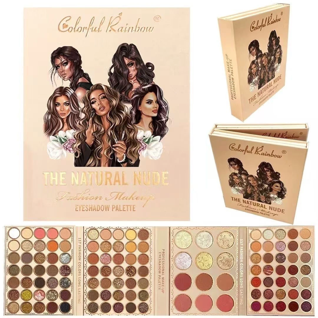 爆款新款书本眼影珠光彩妆修容四层彩虹亚光高光一体化妆士舞台