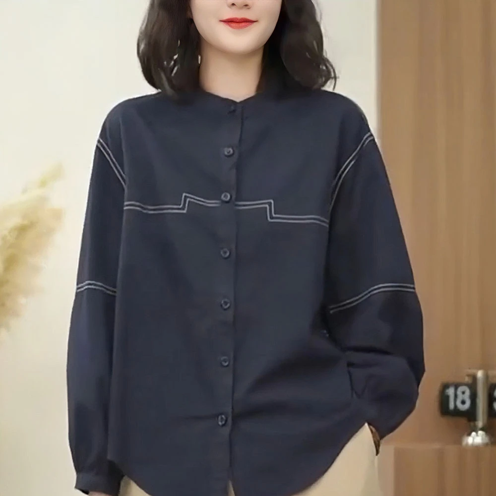 2025早秋季新款女长袖衬衫高级感时尚减龄洋气宽松内搭叠穿上衣
