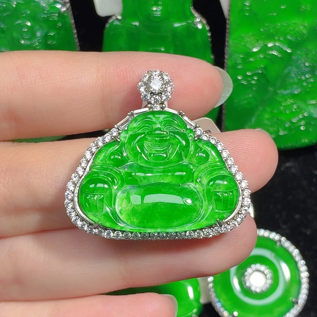 翡翠银S925镶嵌颈饰天然A货翡翠