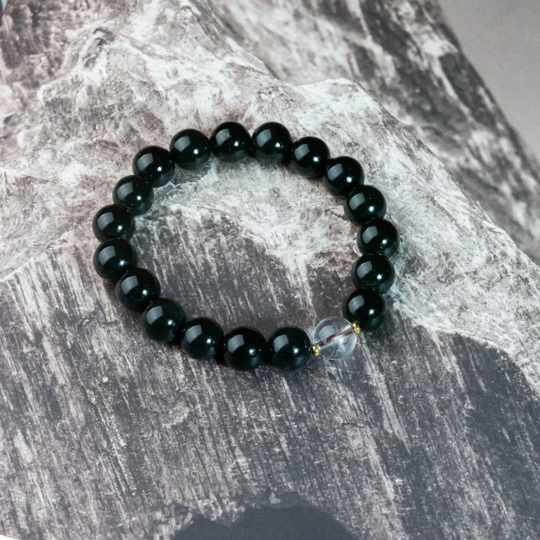 天地纳福泰山蛇纹玉单圈手串10mm招米聚财