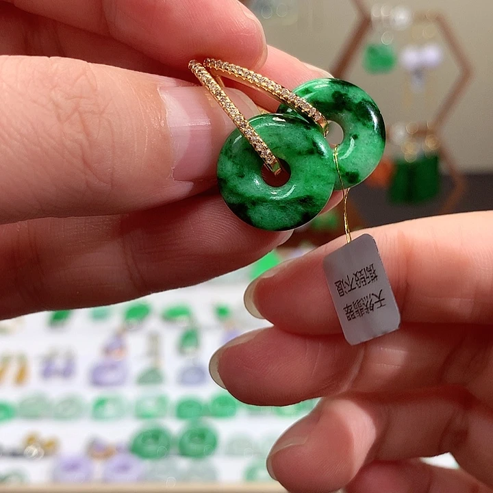 银S925镀金镶嵌翡翠耳饰