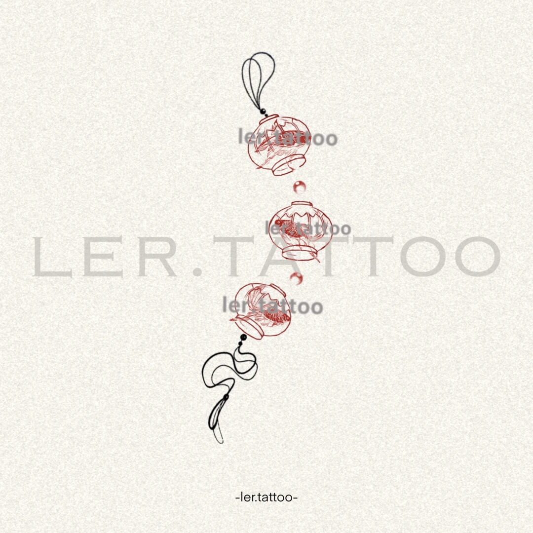 ler.tattoo｜新中式｜彩色纹身贴｜鱼灯渡｜全店5张包邮