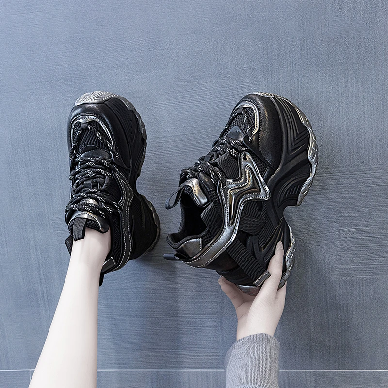 增高11cm老爹鞋女2024秋冬舒适百搭松糕鞋厚底运动休闲鞋876-1