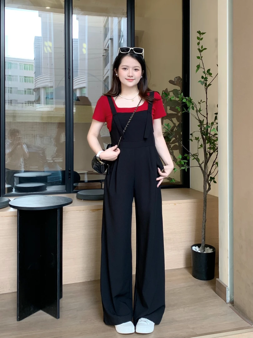 小个子2025夏季新款韩版减龄百搭小众高腰遮胯显瘦直筒西装背带裤