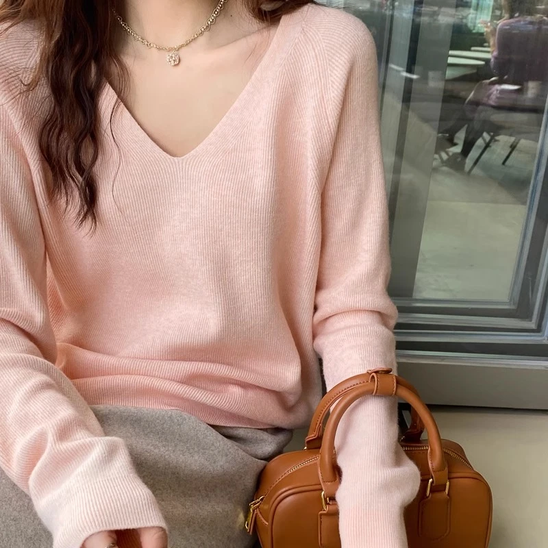 V领毛衣女春秋慵懒风宽松针织衫打底衫秋冬内搭上衣ZZ-1339