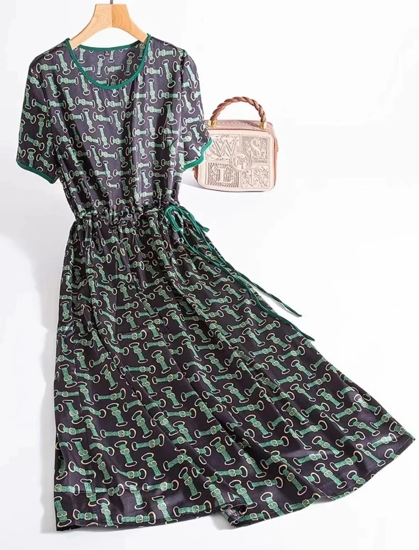 【时装高定款】绿链条气质修身时尚休闲夏季高端大码妈妈装连衣裙