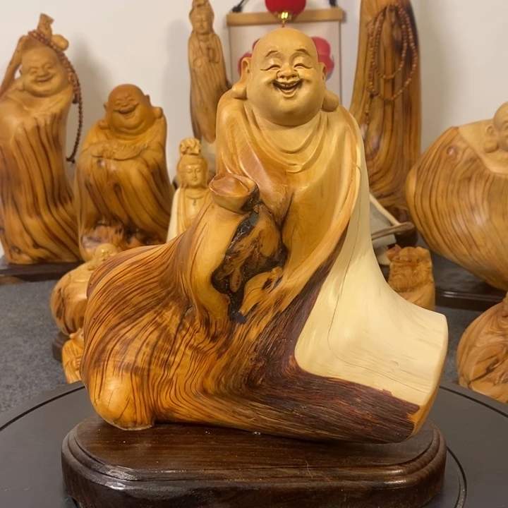 柏木（崖柏）招财弥勒佛摆件