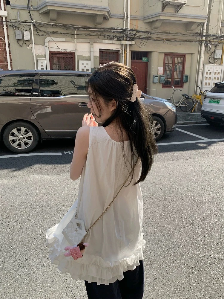 夏季小众减龄宽松无袖白色背心连衣裙子小众显瘦韩版休闲裙子辣妹