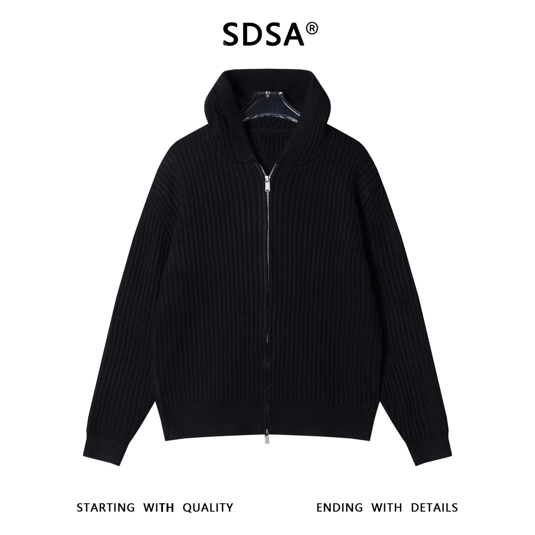 SDSA男士秋冬新款痞帅男装简约休闲纯色竖纹拉链针织毛衣外套百搭