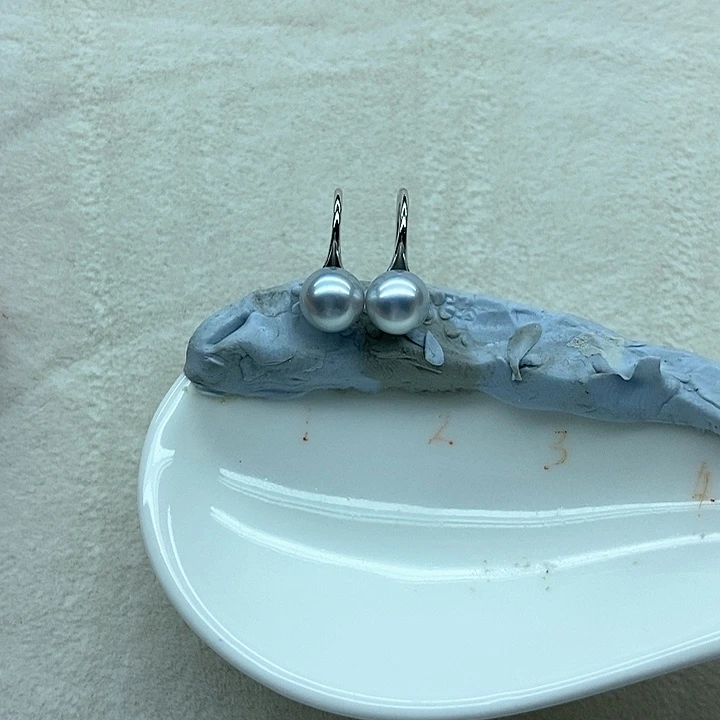 银S925镶嵌耳饰海水珍珠海水真多麻耳钩6.5-7mm