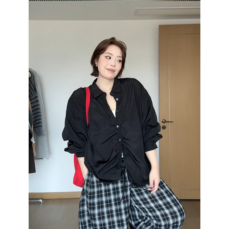 【伦敦期刊】韩版慵懒风中长款设计感宽松长袖衬衫型风衣外套 8330