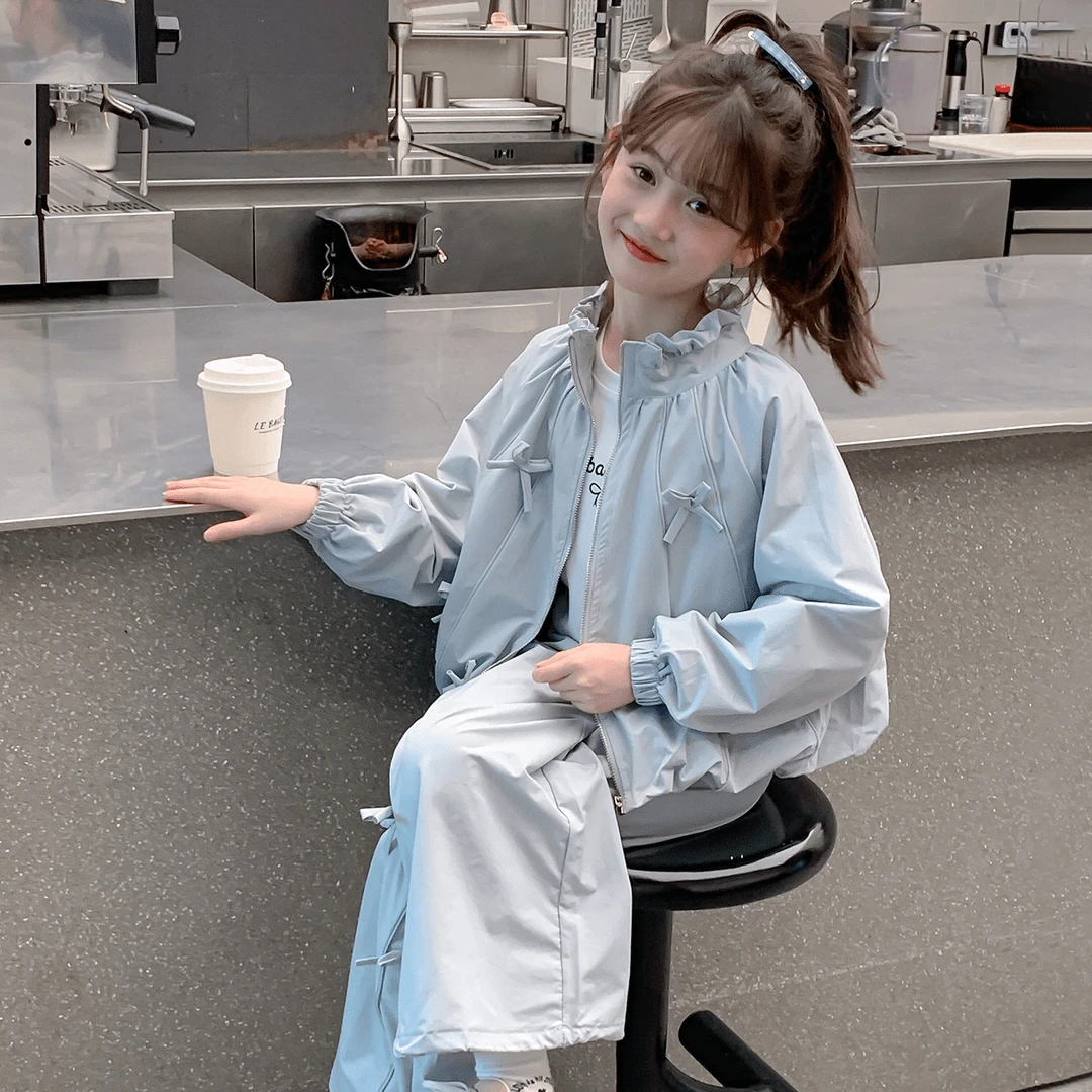 女童秋装套装2025新款洋气女孩儿童春秋冲锋衣外套运动秋季两件套