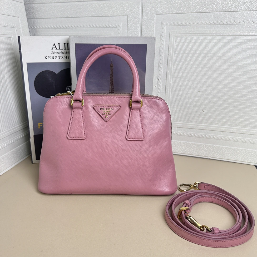 95新 Prada/普拉达 粉色贝壳手提斜挎包