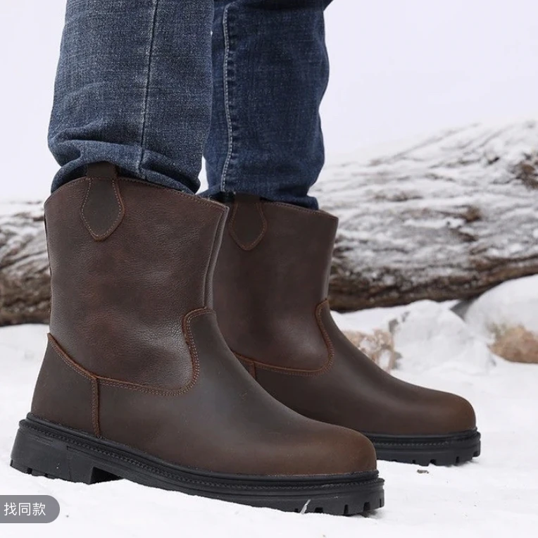强大棕色8808冬季新款时尚百搭休闲加厚保暖皮毛一体一脚蹬蒙古靴