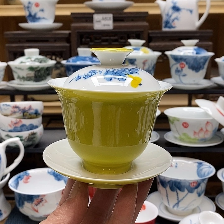 手绘微瑕葫芦盖碗