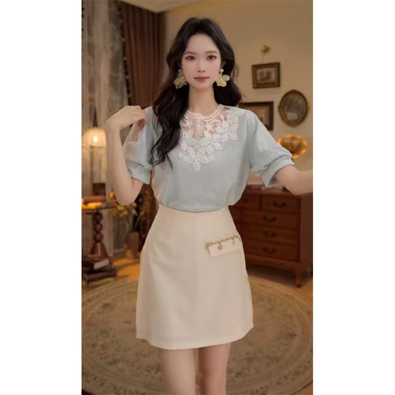 岚岚定制【贝壳星】甜美休闲百搭小众短袖女夏季显瘦上衣WE0706492