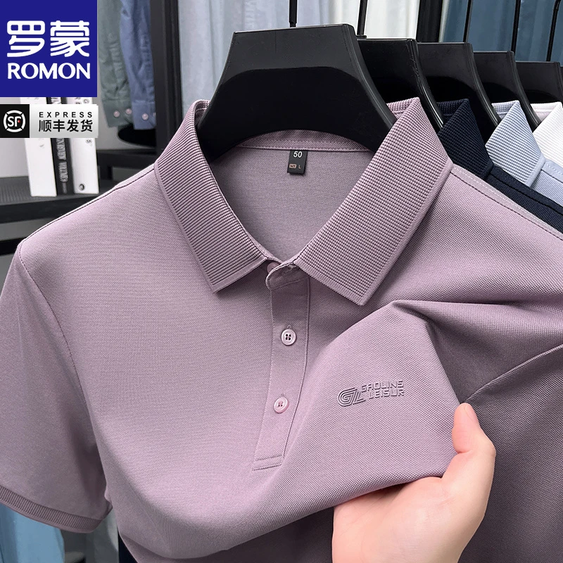 罗蒙夏季新款短袖男t恤休闲翻领中年男士透气棉质薄款宽松Polo衫