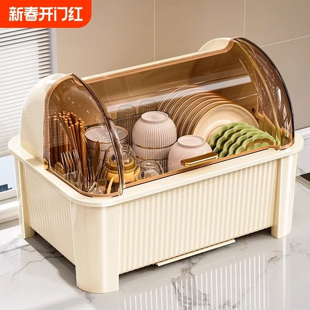 碗筷收纳盒碗架带盖装餐具放碗碟盘子家用防尘厨房置物碗柜沥水架