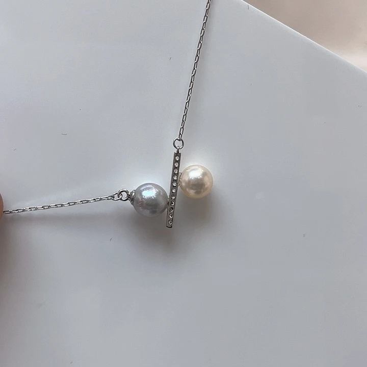 海水珍珠银S925镶嵌项链7-8mm