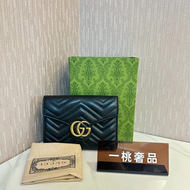 95新 GUCCI/古驰 一桃/古驰 黑色马蒙woc斜挎