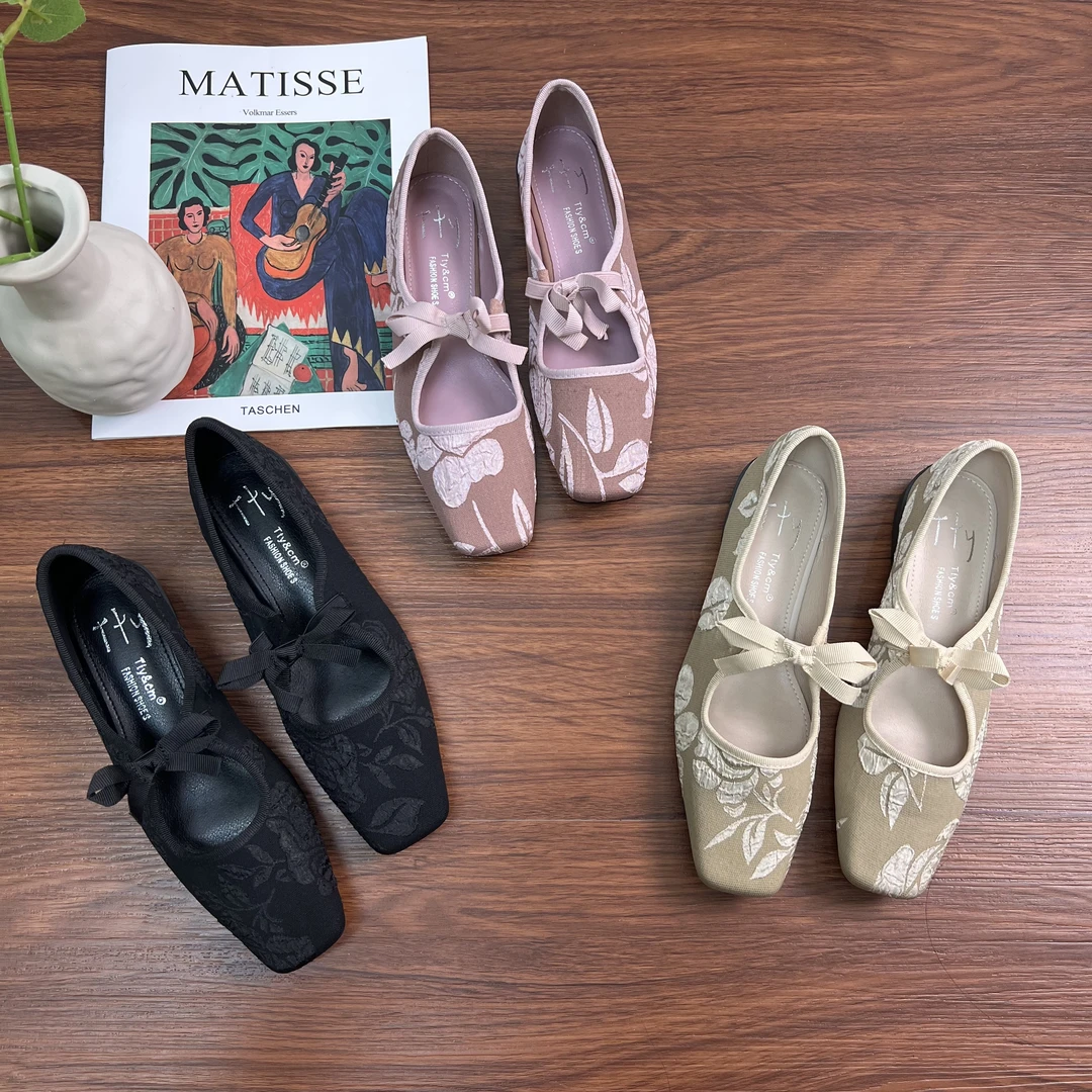 套筒低跟碎花韩版春季粗跟单鞋时尚高跟平底鞋子女鞋软底