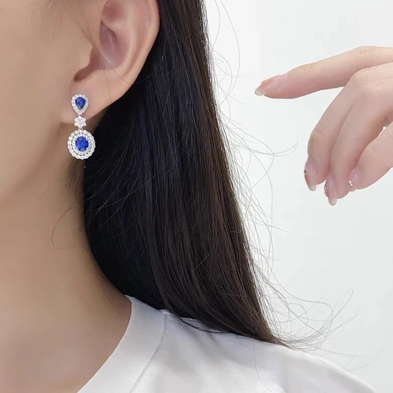 750黄金18K白金彩色变色蓝宝石女款耳环