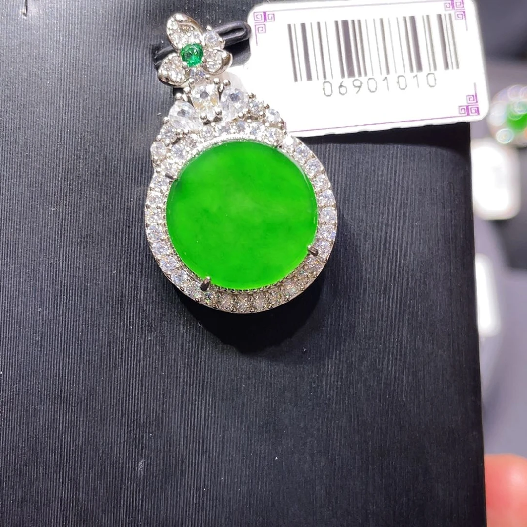 翡翠银S925镶嵌项链吊坠