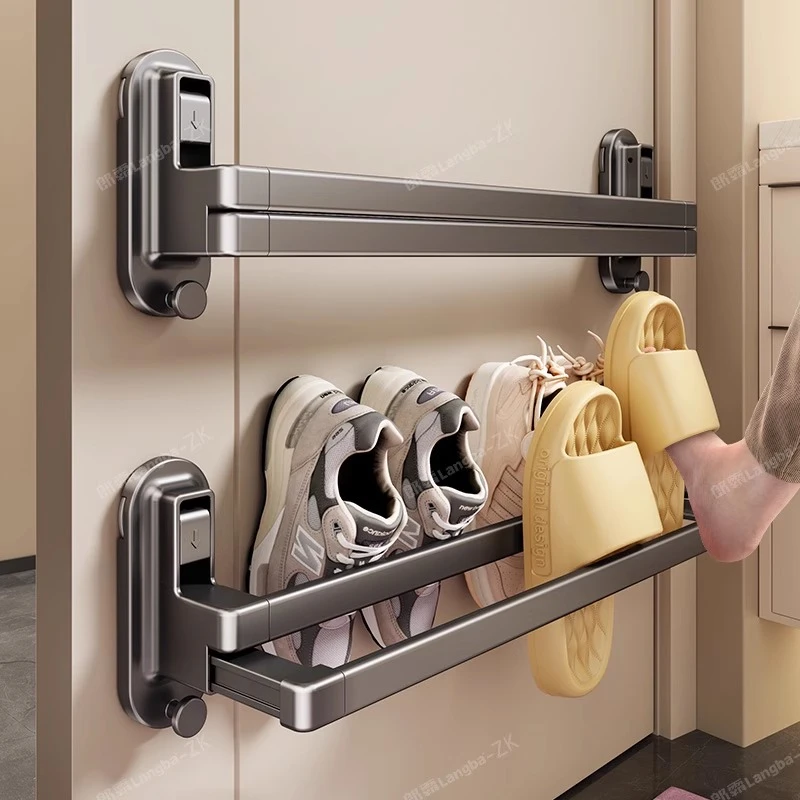 吸盘伸缩拖鞋架浴室免打孔鞋子收纳神器厕所拖鞋挂架卫生间沥水架