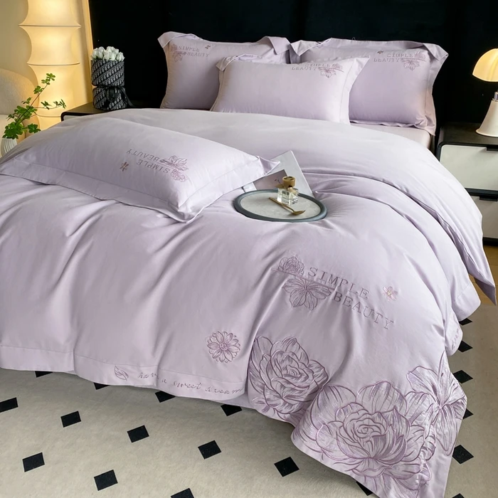 秋冬加厚新款长绒棉磨毛四件套高档轻奢绣花纯色高端礼盒赫尔系列