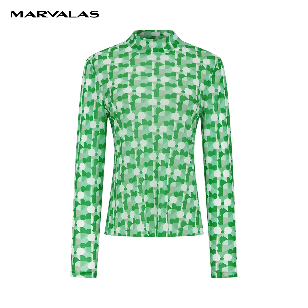 【商场同款】曼德诗撞色小衫2024春圆领印花打底衫套头衫M314308038