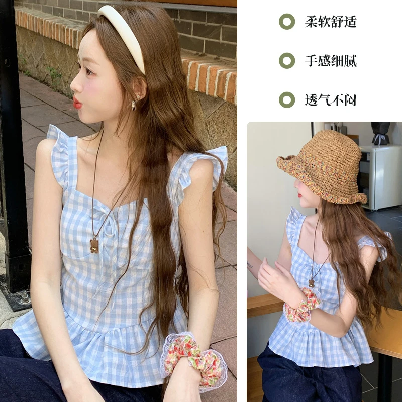 《现货现发》透气短款衬衫格子舒适辣妹气质夏季网红柔软外穿亲肤