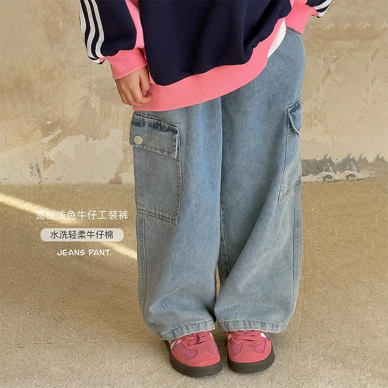 虾酱麻麻男童牛仔裤春秋装2025新款男孩长裤阔腿宽松儿童工装裤子